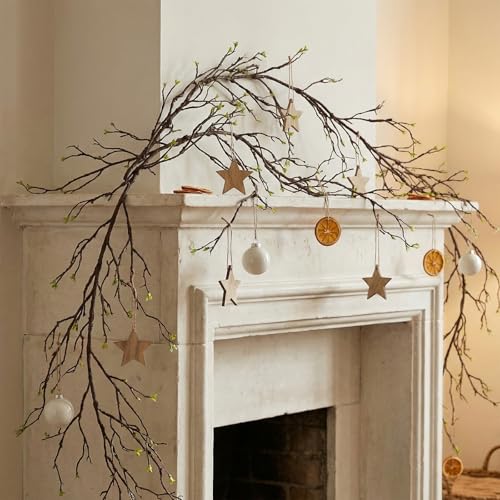 118-Inch Artificial Willow Branch Garland with Green Leaves for Decor