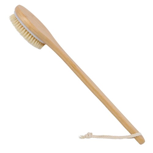 OWIIZI Back Scrubber Brush for Shower, Round Head Bristle Body Large Area Deep Cleanse Bath Brushes, Bamboo Long Handle Skin Exfoliator for Men Women Elders Wet or Dry Use