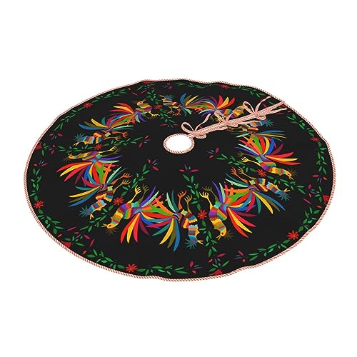 Round Ethnic Mexican Christmas Tree Skirt 36 Inch Black Rustic Holiday Decor