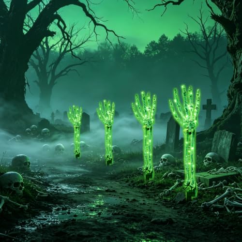 Outdoor Halloween Skeleton Arm String Lights - 120 LED Purple & Green Lights with Remote & 8 Modes, Waterproof Lawn Decor