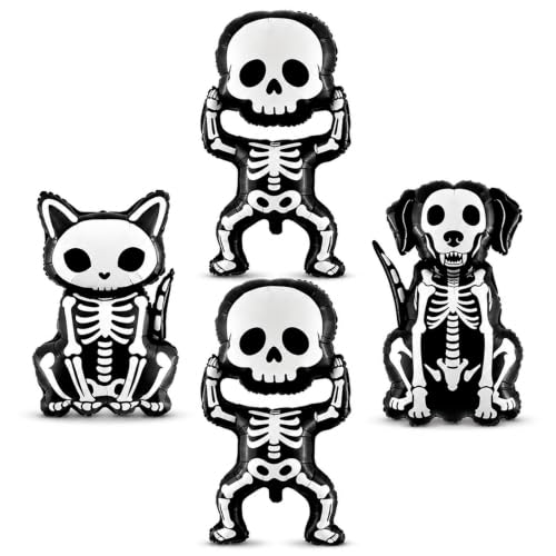 Halloween Skeleton Balloon Set Black White - 4 Pcs Spooky Party Decorations