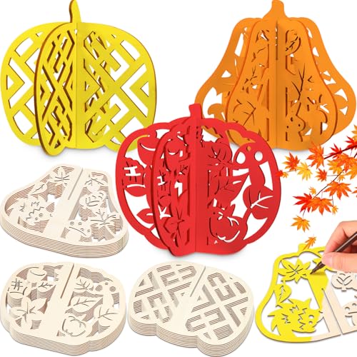 Hollow Wooden Pumpkin Craft Kit - 60 Pieces, 7.9 Inch Fall Decor