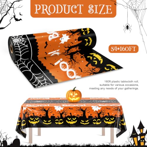 Halloween Plastic Table Cover Roll 54ft x 160ft with Cutter Box - Spider Web Design, Cut to Size