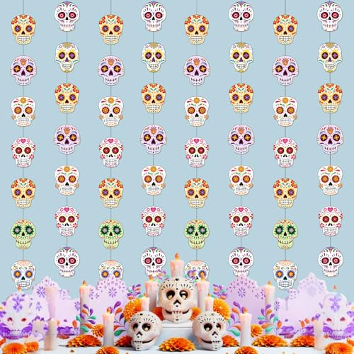 Sugar Skull Banner - Dia De Los Muertos Halloween Decorations, 8 Pieces