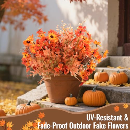 Fall Artificial Flower Bundles - UV Resistant Faux Mums Eucalyptus for Outdoor & Indoor Decor - Fall A