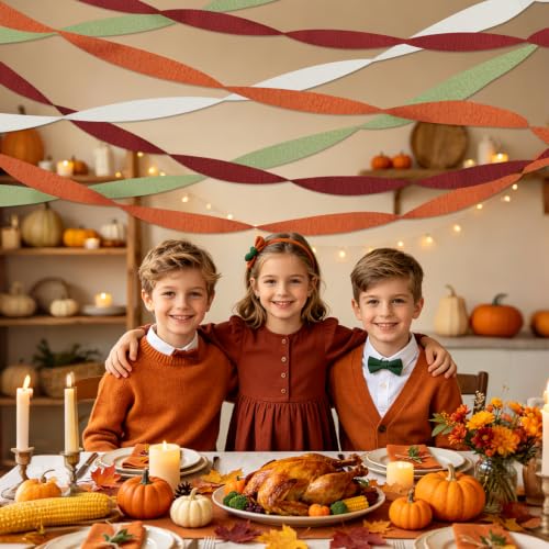 Fall Sage Rust Party Decorations - 8 Crepe Paper Streamers for Autumn Celebrations