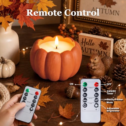 Terracotta Flameless Pumpkin Candle - Plaster Orange Fall Decor 2Pc