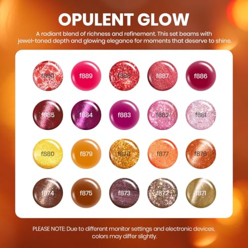 Beetles Fall Gel Nail Polish Set - Opulent Glow Collection, 20 Colors, Mixed Finishes - A
