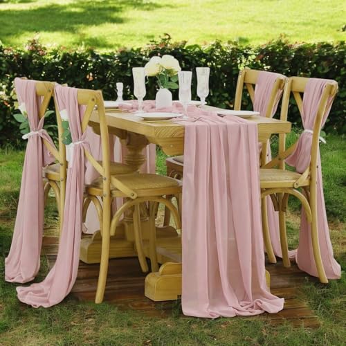 10ft Pink Chiffon Table Runner Set - 10 Pieces, Romantic Rustic Wedding Decor