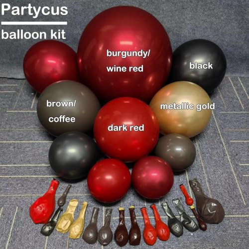 Halloween Balloon Arch Kit Double Stuffed Dark Red Burgundy Black Balloons - Variation of Red Black Gold