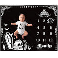 Baby Milestone Blanket with Felt Decorations - Gothic Skull & Bats, Fleece, 50x40 Inches