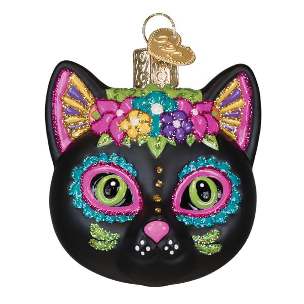 Dia De Los Muertos Cat Glass Ornament - Handcrafted Holiday Decoration