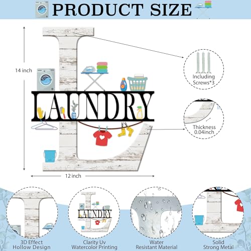 Funny Laundry Room Wall Art Sign - Metal Wood Grain Black 12x14 Inches