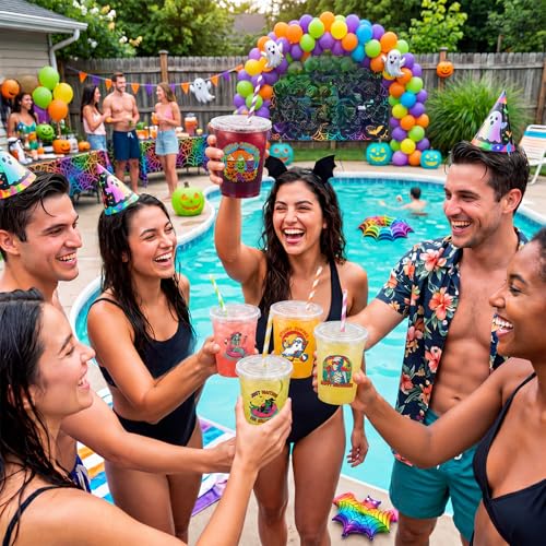 120 Set Summer Halloween Cups Lids Straws 16 oz Disposable Plastic Party Supplies