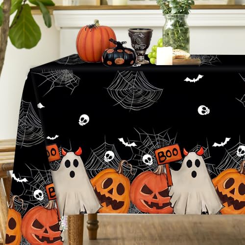 Halloween Tablecloth 60x84 Inch Rectangular Black Ghost Pumpkin Bats - Halloween Decor