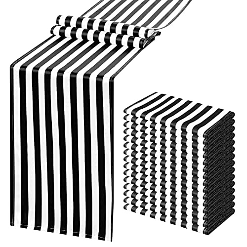 15 Pack Black and White Striped Table Runners 12 x 108 Inches - Fani