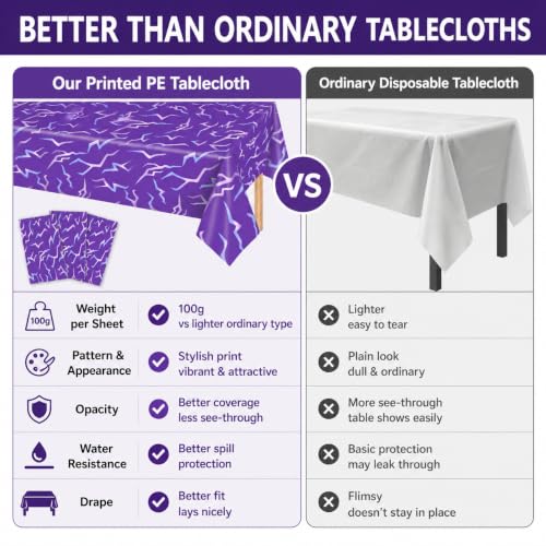 Purple Demon Lightning Theme Disposable Tablecloths - 3 Pack, 54x108 Inches, Party Decor