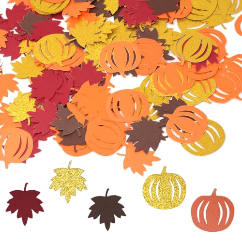 Fall Maple Leaf Pumpkin Confetti for Halloween Thanksgiving Christmas Party Decoration - 2 Bags