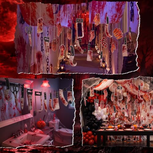 Halloween Bloody Ceiling Decoration Set with Knife & Body Parts - Variation of Bloody Knife
