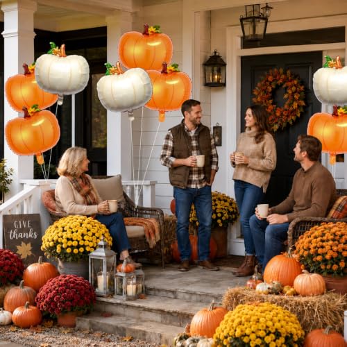 Fall Pumpkin Balloons Set - Orange & Cream White Halloween & Thanksgiving Decor