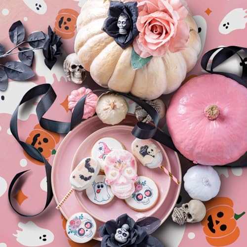 Pink Halloween Tablecloth 60x104 Inch Ghost Pumpkin Decor for Home & Party