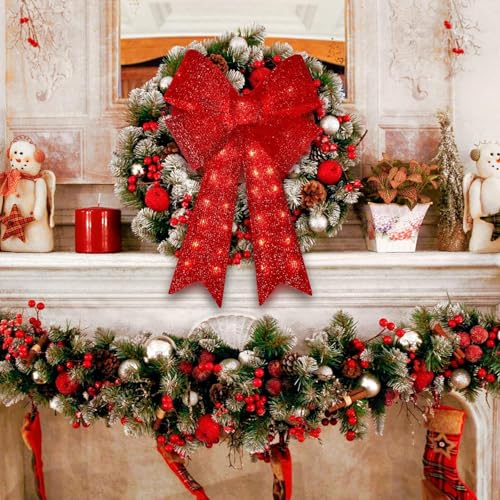 32-Inch 72 LED Christmas Tree Topper Red Bow Decor for Indoor Outdoor Holiday