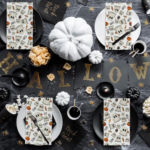 White Halloween Paper Napkins 100Pcs Horror Pumpkin Ghost Decorations