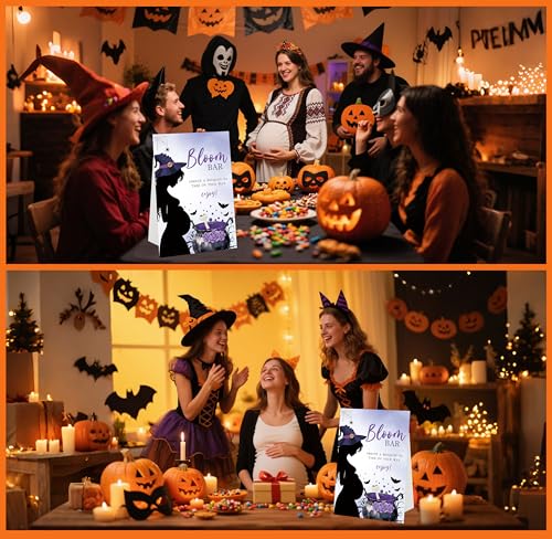 Halloween Baby Shower Sign - Baby Is Brewing Table Centerpiece - 8x11 Inch Purple