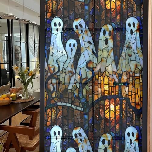 Halloween Ghost Window Clings - Spooky Stained Glass Stickers for Party & Home Decor - Variation 607