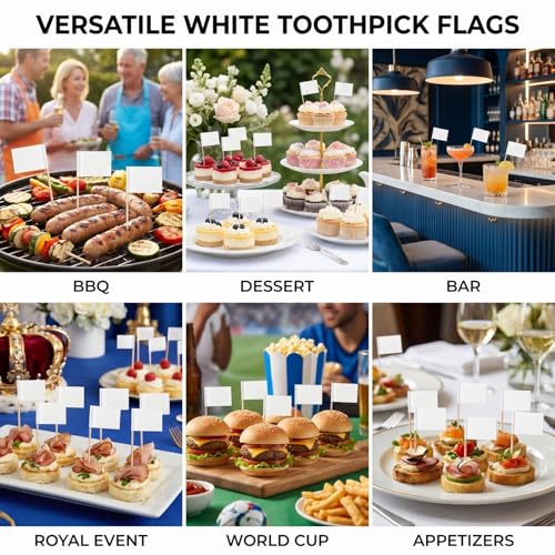 White Toothpick Flags for Food Labels & Cake Toppers - 100pcs