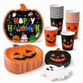 Halloween Party Supplies Set - Pumpkin Plates Cups Napkins for Costumes & Celebrations