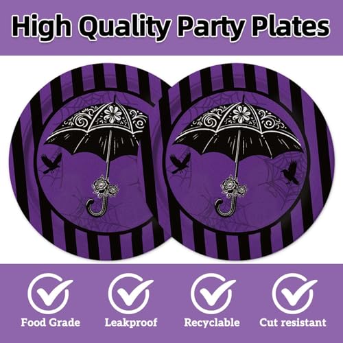 Black and Purple Disposable Party Plates and Napkins Set for 20 Guests