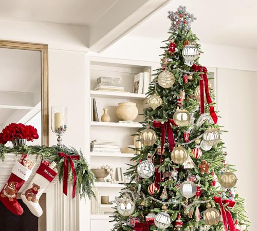 Christmas Ball Ornaments Set - 12 Shatterproof Plastic Decorations, Champagne, 100mm