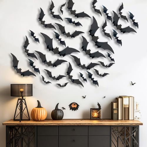 Halloween Bat Wall Decor Set - 3D Waterproof PVC Stickers for Indoor Outdoor Halloween Party