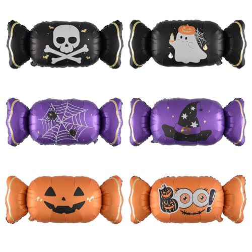Halloween Candy Foil Balloons Set - 6 Large Ghost Pumpkin Spooky Decorations