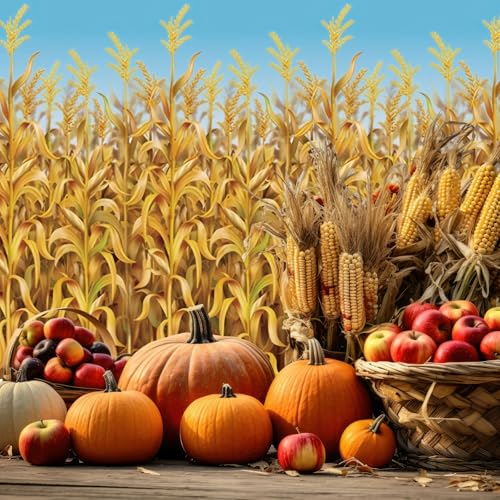 Fall Corn Field Tablecloth Roll with Cutter Box - 54x100 ft Cornstalks Design