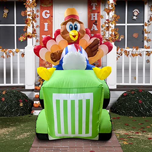 8 FT Inflatable Thanksgiving Turkey Driving Car Yard Decor with LED Lights