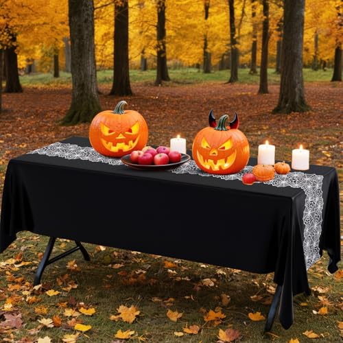 Halloween Spider Web Tablecloths Waterproof Party Decorations - Black, 6 Pack