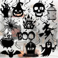 Halloween Hanging Swirls - Black Spooky Ghost Claw Bat Pumpkin Decor 30Pcs - Halloween Black Variation