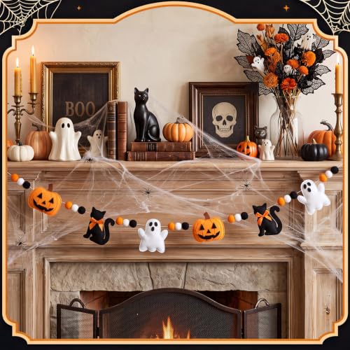 Halloween Felt Banner with Pumpkins Ghosts Black Cats - Ghosts Variation