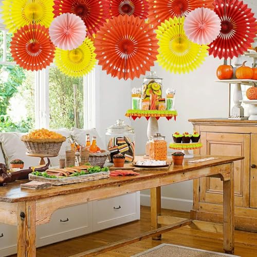 Honeycomb Paper Fan Set - Fall Orange Hanging Party Decorations - 11 pcs