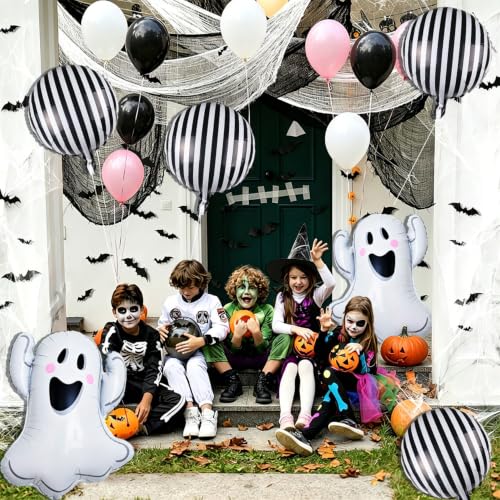 Halloween Ghost and Striped Balloons Set - 9 Pieces 18 Inch Foil Decorations