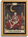 Gamer Tarot Wall Art - Framed Skeleton Gaming Decor, 24x16 inches - Gothic Gaming Room Wall Art - Variation: Gamer Tarot / Framed / 24"L x 16"W