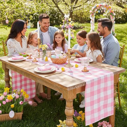 Pink Checkered Plaid Table Runner 13x108 Inch Pack of 4 - Cotton Fabric