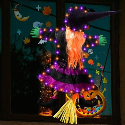 Outdoor Solar Halloween Decorations Witch with Orange & Purple Lights - Variation of THIS Listing