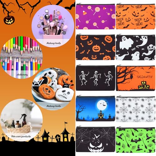Halloween Makeup Bags - Ghost Bat Skull Zipper Pouch, 20 Pack, 5x8 Inches
