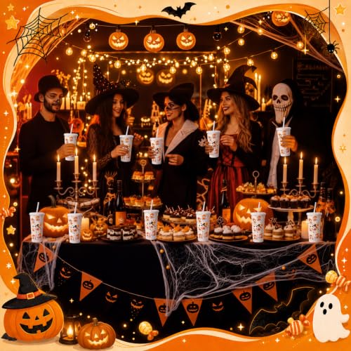 Halloween Ghost Tumblers with Lids and Straws - 24 oz Party Pack
