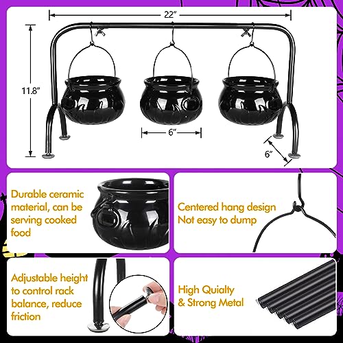 Halloween Ceramic Cauldron Serving Bowls Set - Spooky Party Decor & Snack Dishes