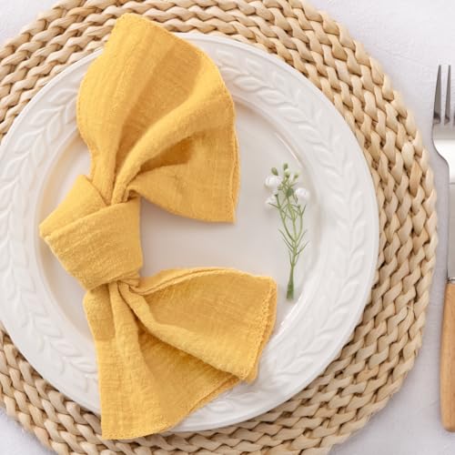 Ginger Yellow Cheesecloth Gauze Napkins 6 Pack 16x16 Inches Handmade Cotton Rustic Dinnerware Set - Boho Style