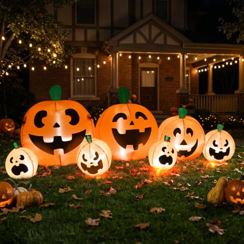 Halloween Inflatable Pumpkin Group Decoration - 7.5 Feet Large Outdoor Festive Decor - Pumpkin Group Variation